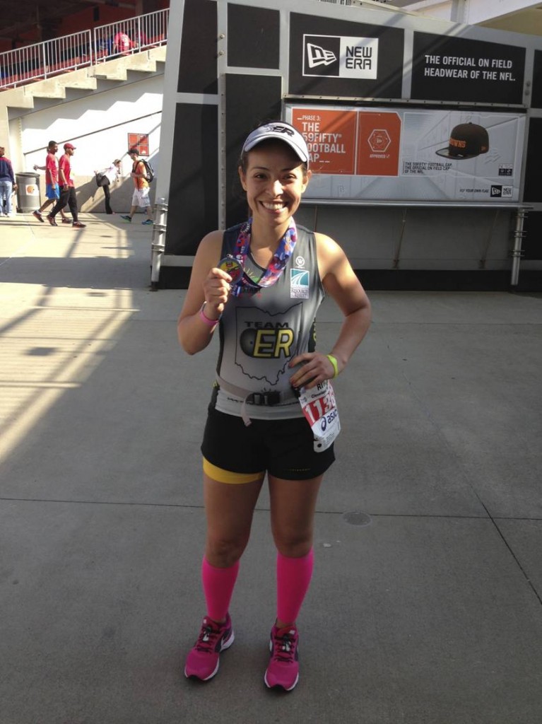 Angelica after finishing the Cleveland 1/2 Marathon.